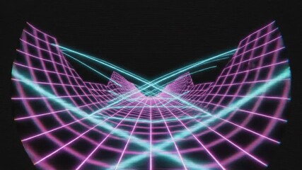Dive into vibrant retro vibes with a neon grid animation, perfect for futuristic designs, synthwave themes, and energetic visual experiences - Powered by Adobe