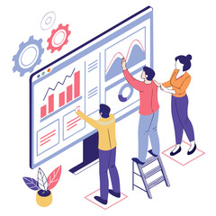 Team collaboration viewing data analytics dashboard for growth planning, business professionals analyzing charts for success in modern office setting