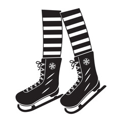 Silhouette of legs skating on ice at an ice rink. Vector logo illustration
