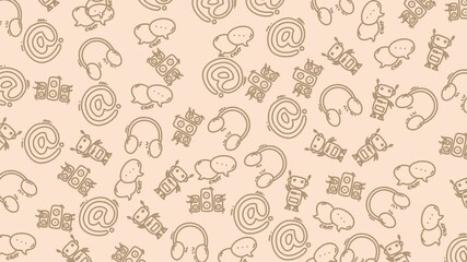 Pattern seamless communication technology icons doodle chat robot headphones social media ideal for backgrounds, digital designs, web elements, and modern tech themes. - Powered by Adobe