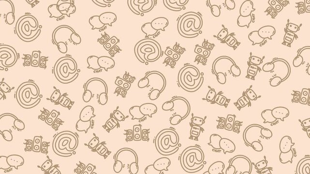 Pattern seamless communication technology icons doodle chat robot headphones social media ideal for backgrounds, digital designs, web elements, and modern tech themes. - Powered by Adobe
