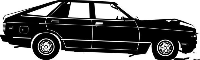 The silhouette of a car after an accident. Car wreck. Damaged vehicle.