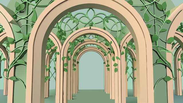 Enchanting arched walkway with lush green vines and floral accents - Powered by Adobe