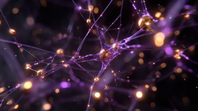 Neural Network Interconnections: An intricate network of neural connections glows brightly against a dark background, illustrating the complexity of human thought and the power of the mind.  - Powered by Adobe