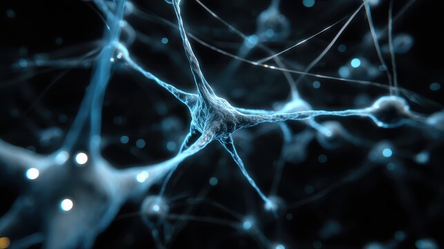 Neural Network: A detailed, close-up visualization of a neural network illuminates the intricate connections within the human brain, showcasing the beauty and complexity of biological computation.