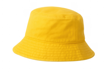 Yellow bucket hat with a wide brim providing sun protection, a trendy casual fashion accessory for summer