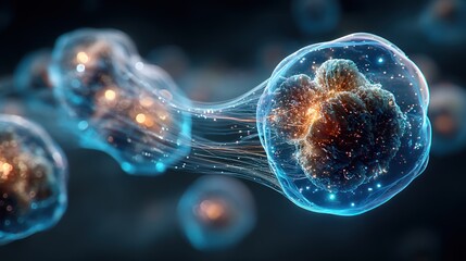 Microscopic Universe: A mesmerizing macro shot unveils the intricate architecture of a cell, its membrane glowing with energy, showcasing the building blocks of life itself. 