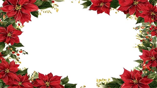 Christmas plant red Poinsettia screen border with white background seamless loop