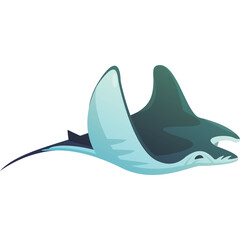 Graceful Manta Ray Swimming With Wings Spread In Ocean Water With Blue And Teal Tones On White Background