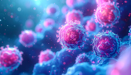 Microscopic World of Pathogens: A vivid and detailed illustration unveils the intricate structure of a virus, highlighting its potential threat within a complex biological environment.