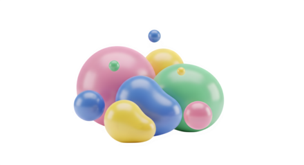 Simple 3D abstract blob shapes isolated on PNG background.