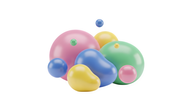 Simple 3D abstract blob shapes isolated on PNG background.