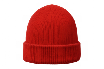 Red knit beanie hat, wool cap keeping warm in cold weather, winter headwear fashion accessory