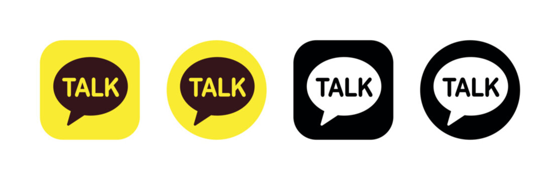 KakaoTalk logo on yellow and black backgrounds, editorial image of messenger app branding and interface