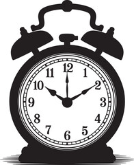 Classic Black and White Alarm Clock Illustration Time Management Concept