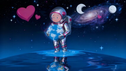 Stellar Guardian: Astronaut Embracing Earth in Cosmic Heartlight