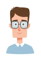 Illustration of young person with blue glasses on white background