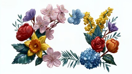 Vibrant Spring Floral Arrangement: Colorful Blossoms & Foliage Design