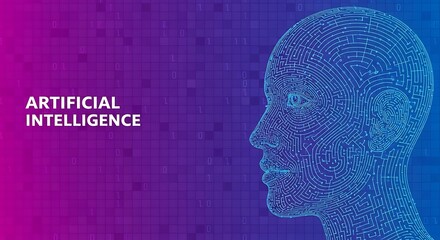 Abstract Artificial Intelligence Concept with Human Head and Digital Background