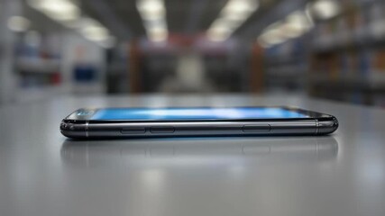 A close-up view of the modern smartphone's sleek profile lies on a reflective surface, offering a glimpse into its innovative technology and elegant design. - Powered by Adobe