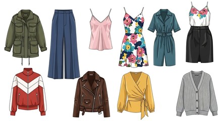 Trendy women's clothing collection showcasing various styles for different occasions and fashion tastes.