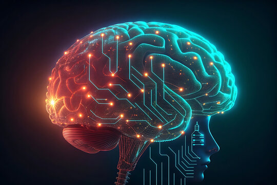 3D human brain anatomy illustration in a medical blue style