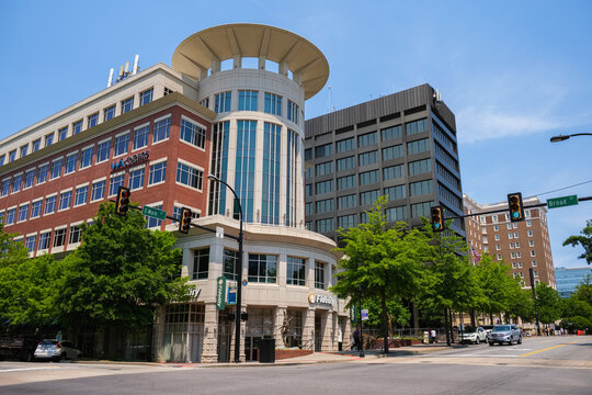 Greenville South Carolina downtown cityscape with financial buildings