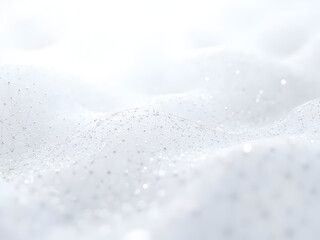Photorealistic white surface with abstract tech network showing microscopic connection dots and gossamer geometric plexus lines creating sophisticated mesh visualization structures