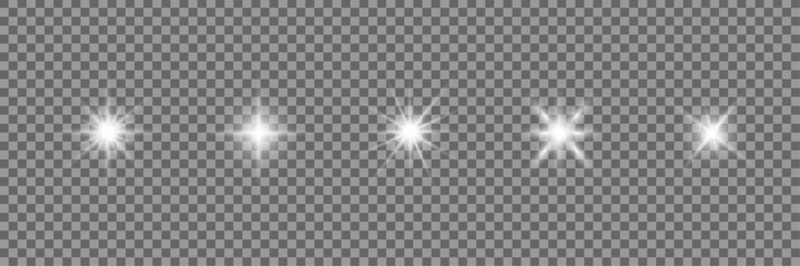 Realistic sun rays with glowing beams, starburst shine, and bright light effects. A transparent vector design featuring sunlight flare, radiant star flash, and luminous white glow for vivid visuals.