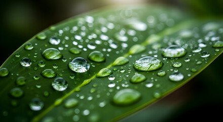 Experience the refreshing beauty of nature with this vibrant green leaf covered in sparkling dew drops, perfect for wellness and environmental projects