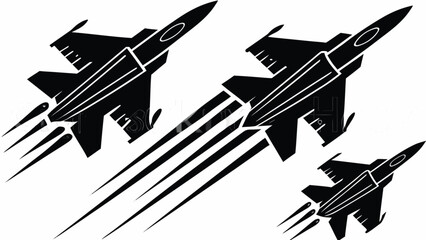 Dynamic fighter jets soar through the sky leaving fiery trails, evoking power and speed.