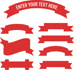 Red ribbon banners set vector illustration design elements collection template