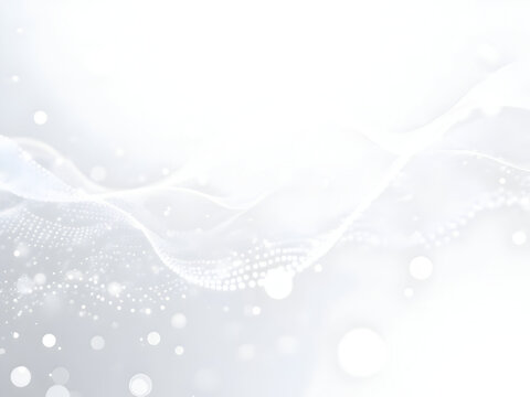 Stunning white background with abstract network featuring luminous connection dots and flowing plexus lines creating elegant geometric tech mesh with realistic transparency effects