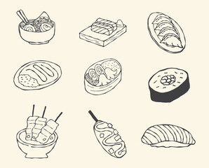 set of japanese food sushi illustration