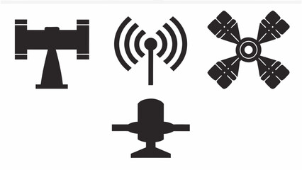 Industrial black and white icons showing technology and engineering equipment for mechanical solutions