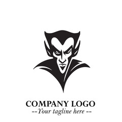 Head of Vampire Logo Symbol in Black on the White Background with Gothic Horror Vector Design