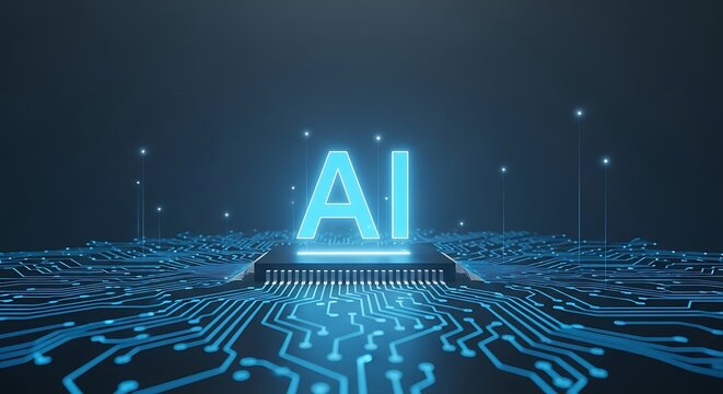 Artificial intelligence AI glowing on integrated circuit technology futuristic concept