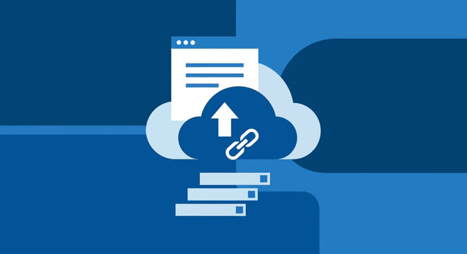 Cloud Computing and Data Transfer Icon with Upload Arrow and Link Symbol