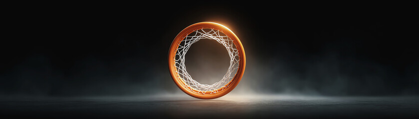 Glowing magical portal mysterious orange light circle on dark misty background. This powerful fantasy ring evokes sense of wonder and mystery