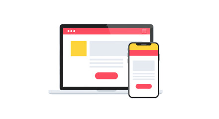 Fototapeta premium Responsive web design displaying a website on laptop and mobile device screen, digital marketing concept