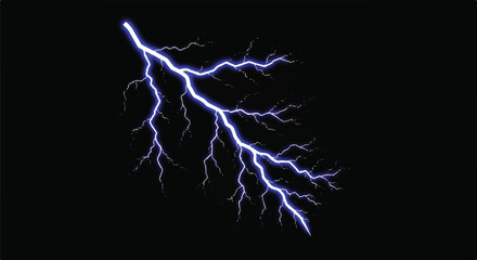 Powerful electric thunder strike lightning bolt graphically branching across the frame in a vibrant 2D flat vector illustration set against a deep black void.