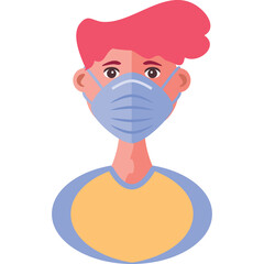 Illustration Of A Person Wearing A Protective Face Mask And Yellow T-shirt With Pink Hair On A Transparent Background