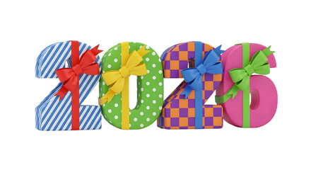 2026 giftbox style number for new year on transparent background