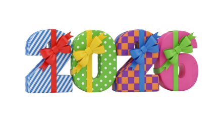 2026 giftbox style number for new year on transparent background