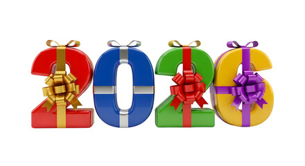 2026 giftbox style number for new year on transparent background