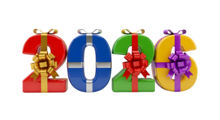 2026 giftbox style number for new year on transparent background