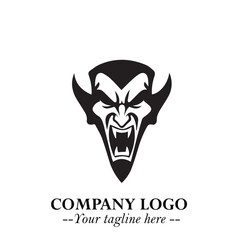 Head of Vampire Logo Symbol in Black on the White Background with Gothic Horror Vector Design