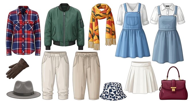 Stylish selection of versatile women's clothing and accessories illustrated digitally