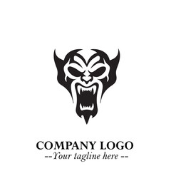 Head of Vampire Logo Symbol in Black on the White Background with Gothic Horror Vector Design