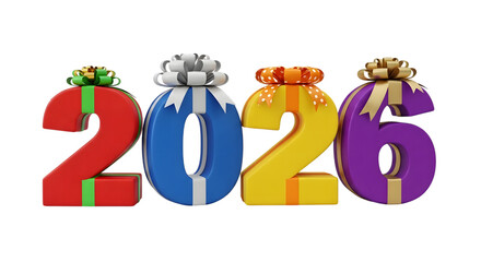 2026 giftbox style number for new year on transparent background